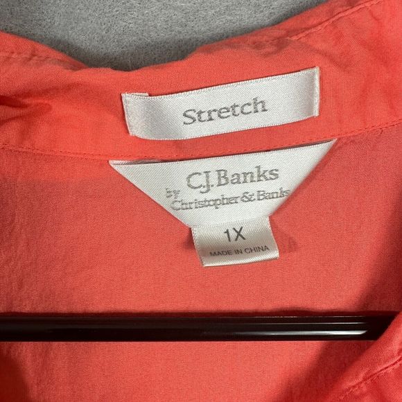 CJ Banks Womens Button Up Top Orange Solid  Plus Size 1X Stretch - Picture 3 of 10